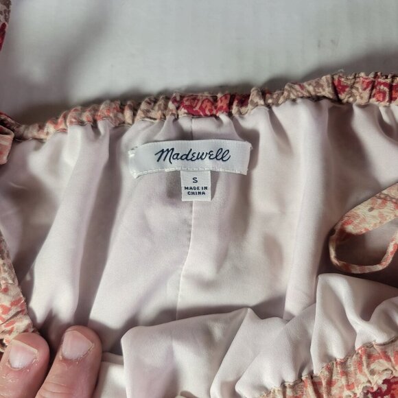 Madewell S Pink & Red Paisley Lightweight Off-Shoulder Silk Mini Dress Size S - Picture 5 of 10